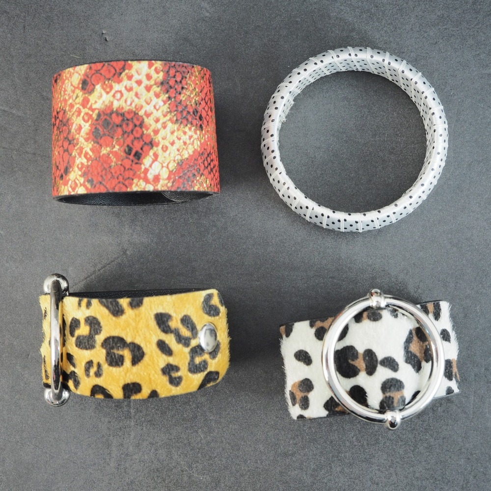 Jewelry Lot Bracelet Bangle Cuff Gold Tone Rhinestone Green Orange Animal Print - Picture 8 of 8